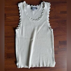 Marled Ribbed‎ Tank Top Scalloped Trim Sz S
